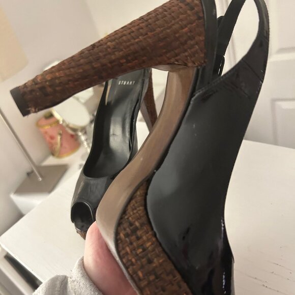 Stuart Weitzman Women's Peep Toe Black Patent Leather Platform Heels - Picture 12 of 14